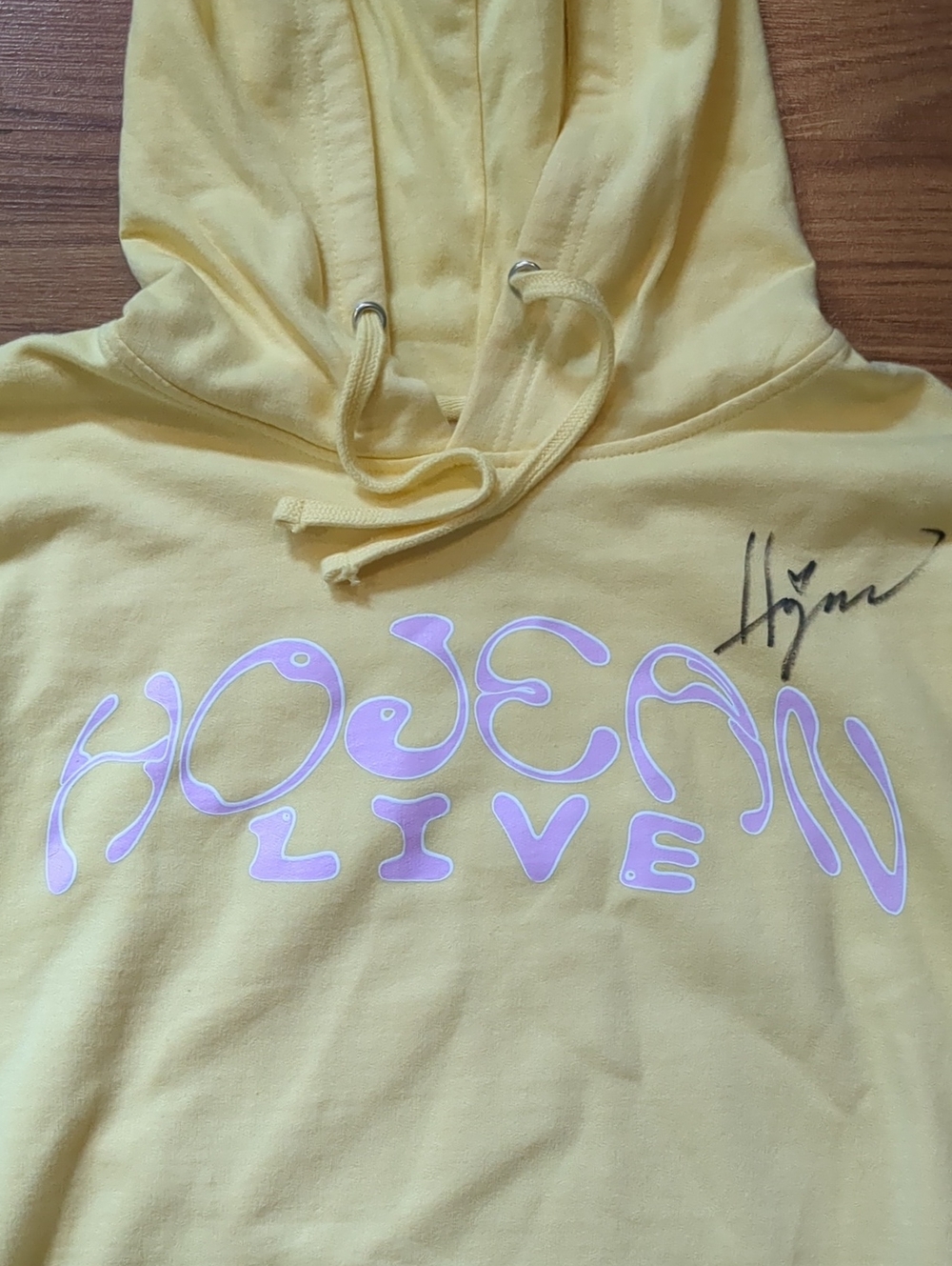 Authentic Autographed Hojean Reach Inside Tour Hoodie Yellow Pink Bubble Text